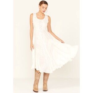 NWOT SCULLY WOMEN'S SIZE XL LACE-UP JACQUARD IVORY MIDI DRESS RODEO